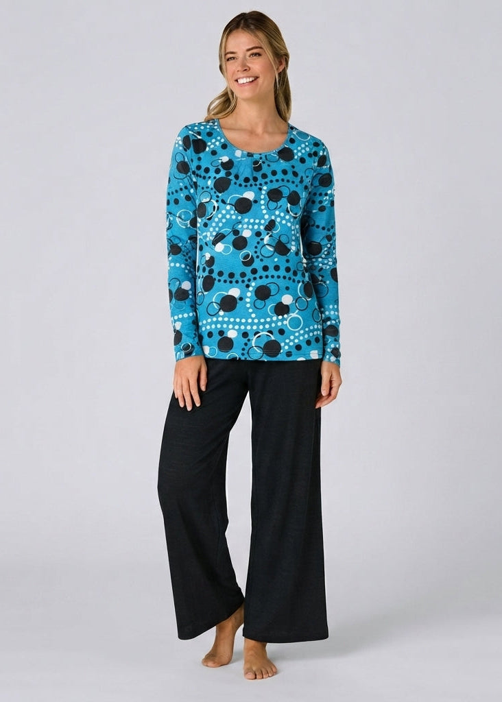 Soft Blue Wide Leg Geometric Pajama Set