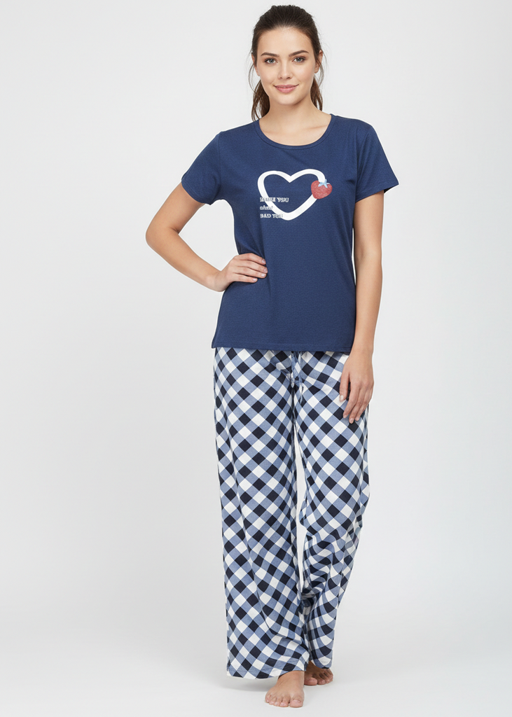 Wide Leg Pyjamas with Heart Print