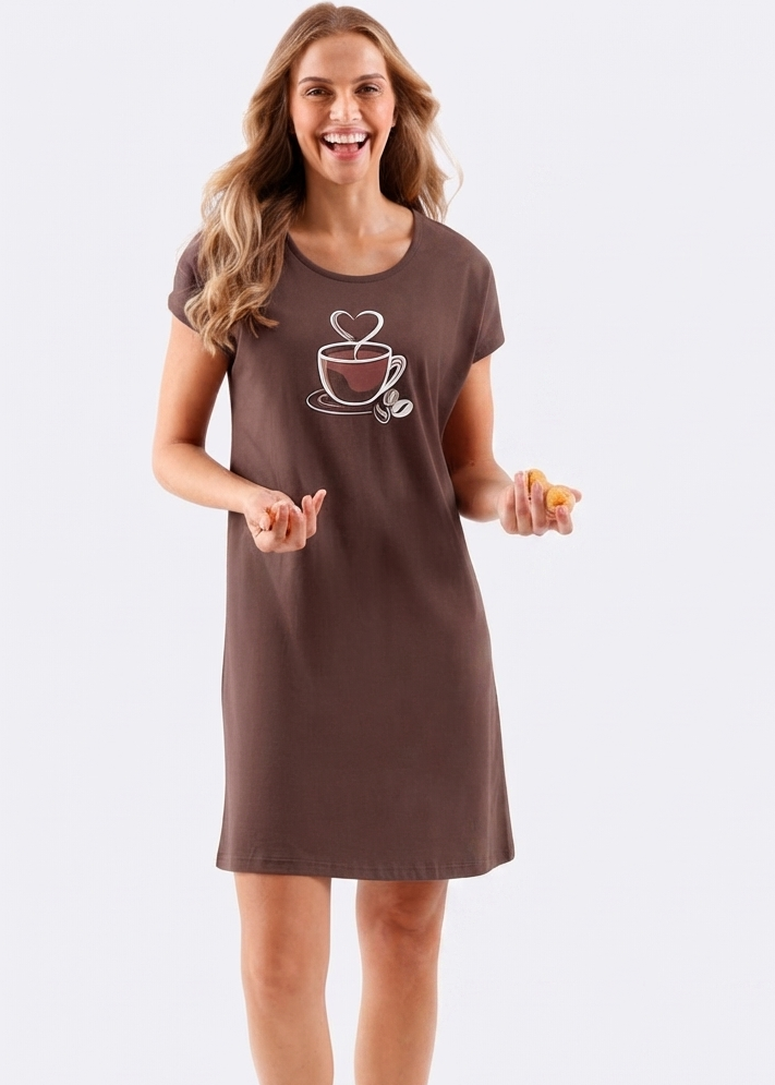 Coffee Print Long-Sleeve Nightshirt