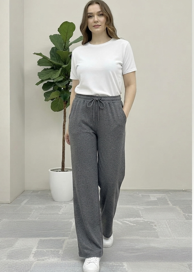 Flatter Wide Leg Charcoal Grey Trouser
