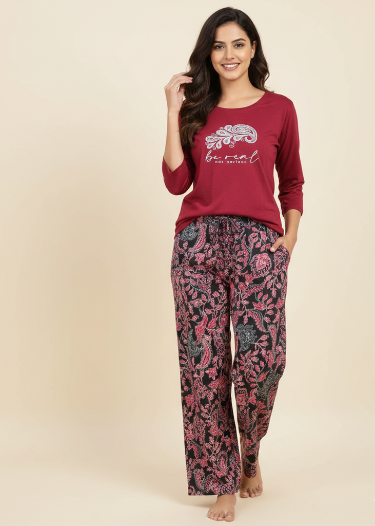 Thermal Wide Leg Pyjamas with Cozy Print