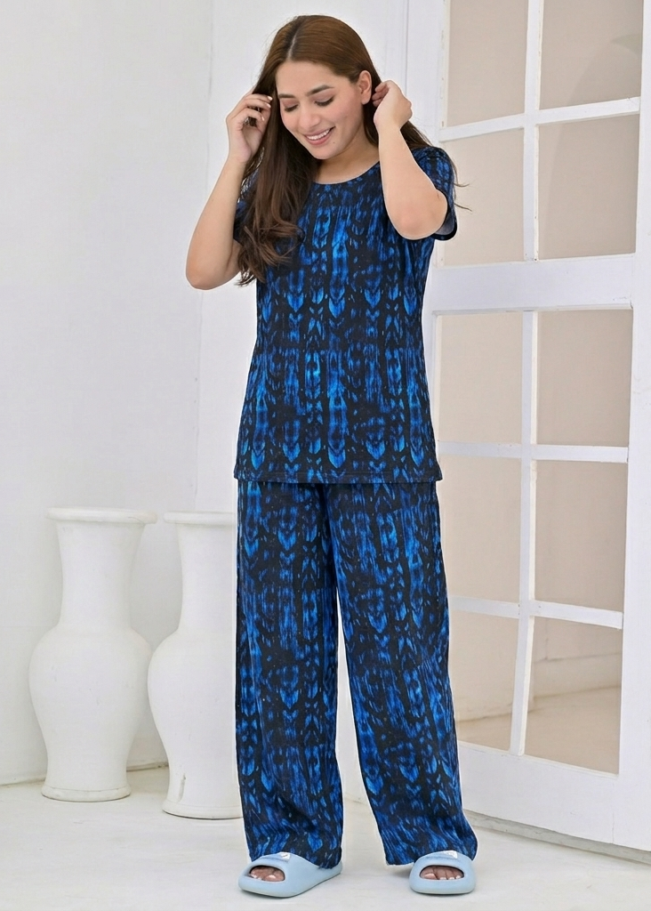 Midnight Blue Abstract Wide Leg Pjs