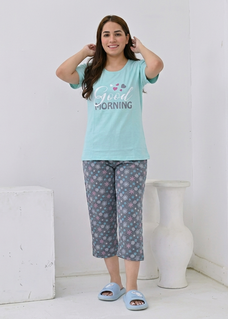 Good Morning Floral Print Capri Pajama Set