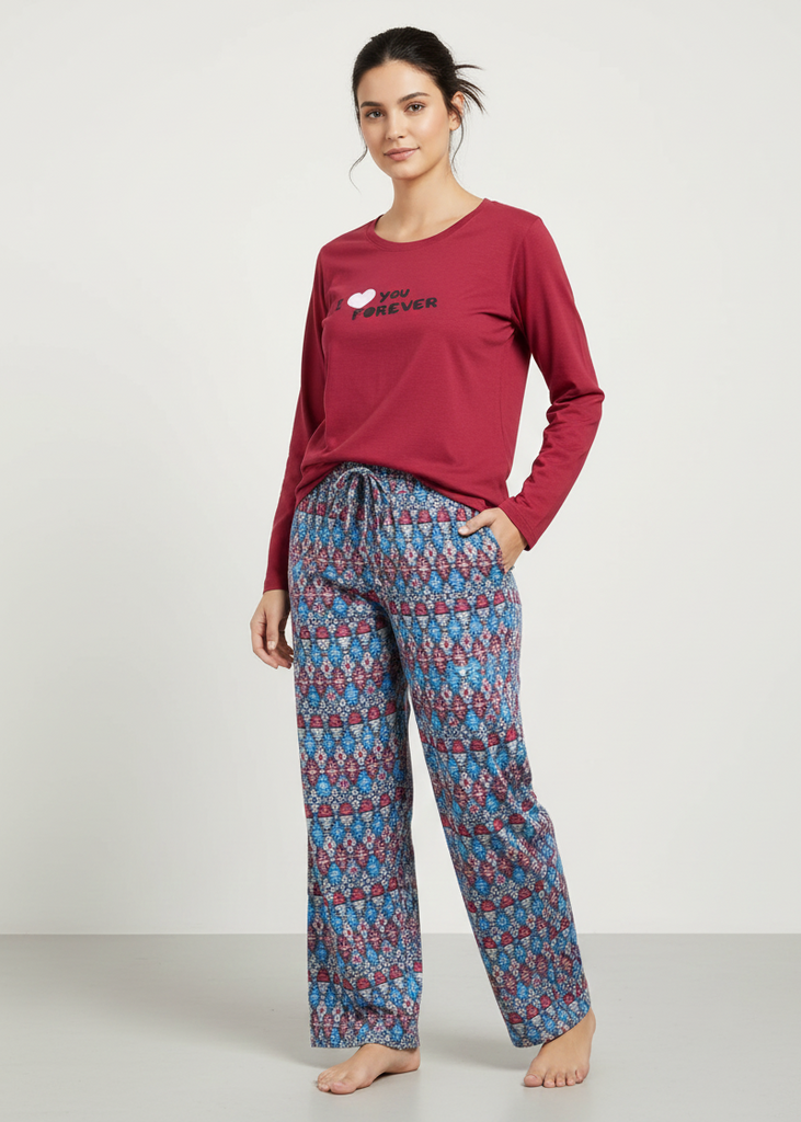 Thermal Wide Leg Pyjamas with Cozy Print