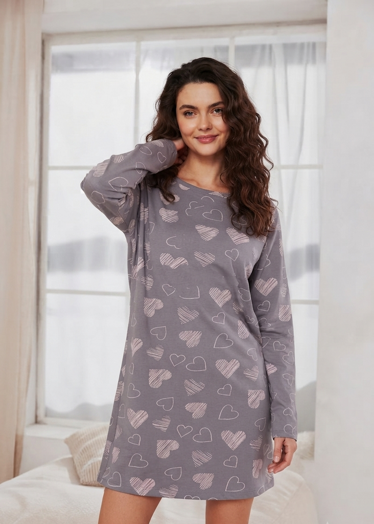 Heart Print Long Night Shirt