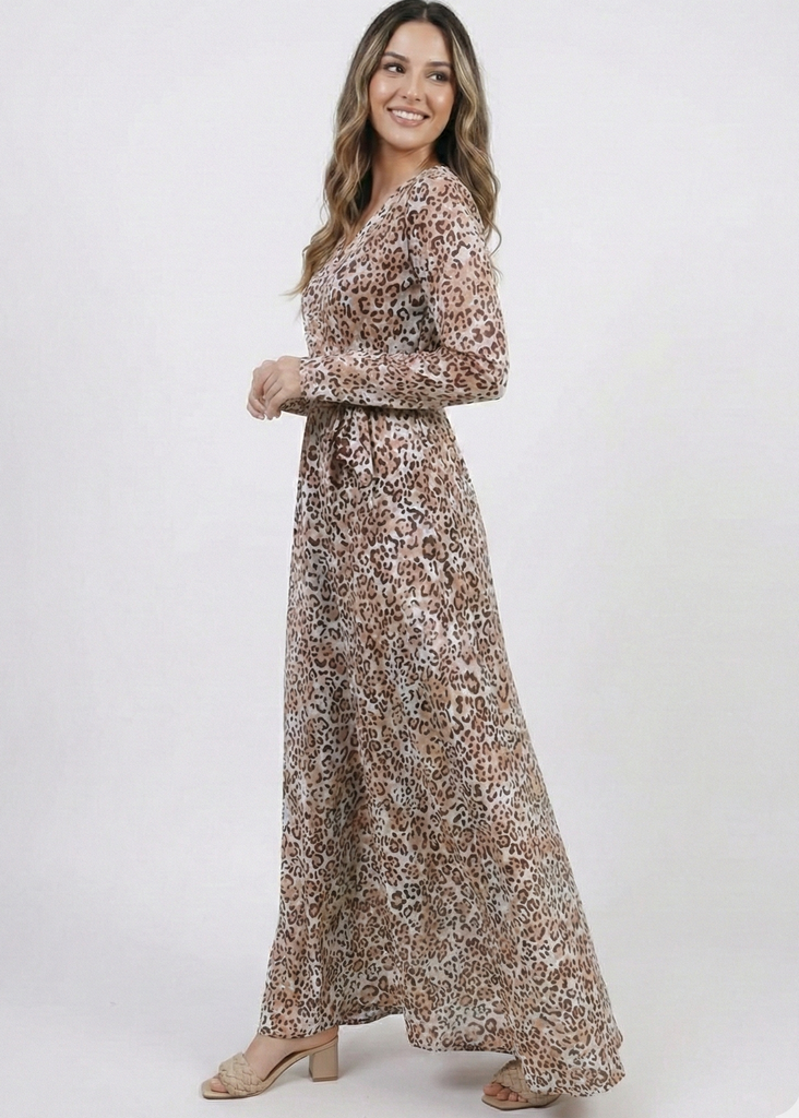 Leopard Print Double Breasted Long Dress