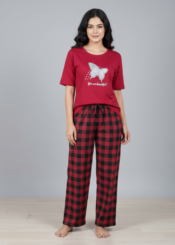 Wide Leg Pyjamas with Checkered Print