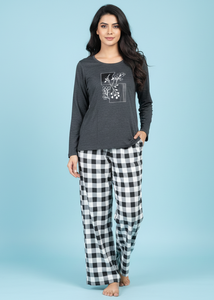 Wide Leg Pyjamas with Checkered Print