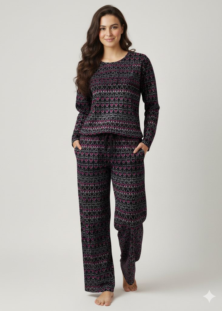 Thermal Wide Leg Pyjamas with Heart Print