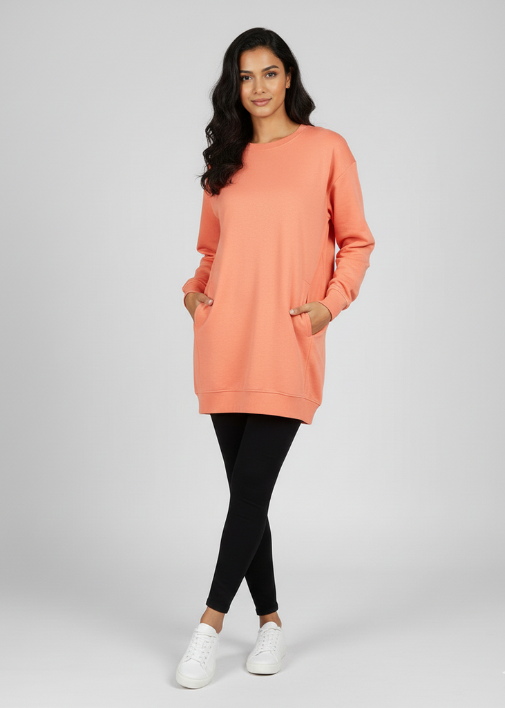 Orange long sweatshirt, brushed fleece