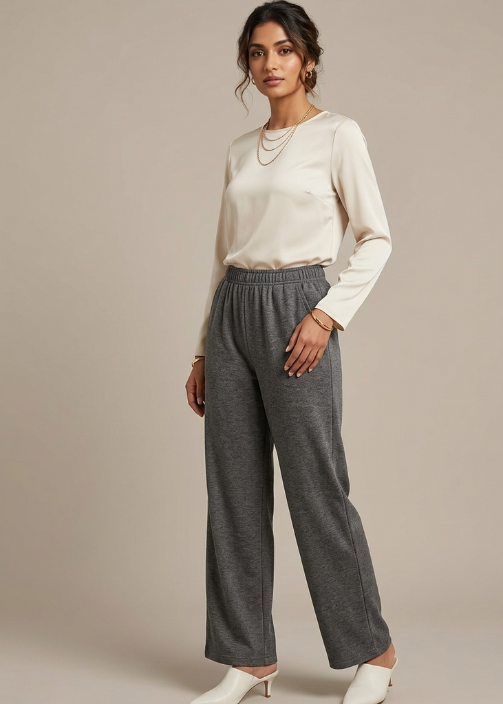 Flatter Wide Leg Grey Trouser