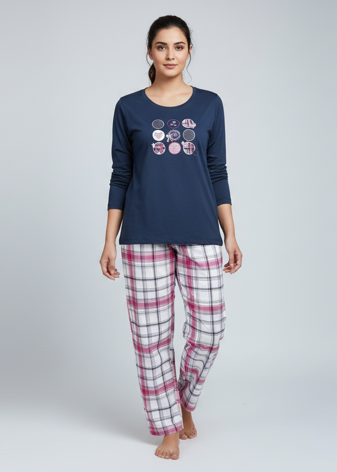 Winter Dream Navy Top & Check Trouser Set