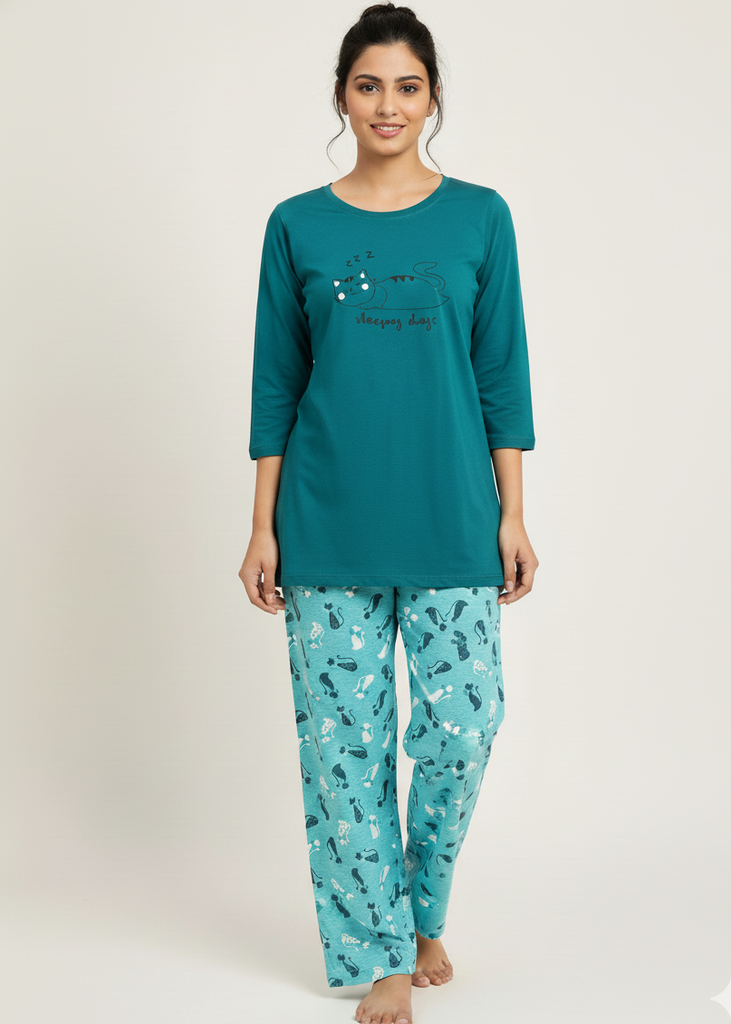 Wide Leg Pyjamas with Cat Print