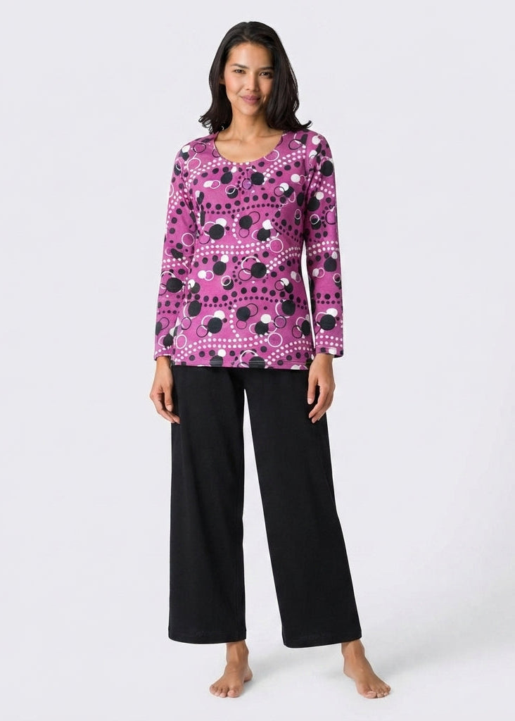 Wide Leg Magenta Geometric Pajama Set