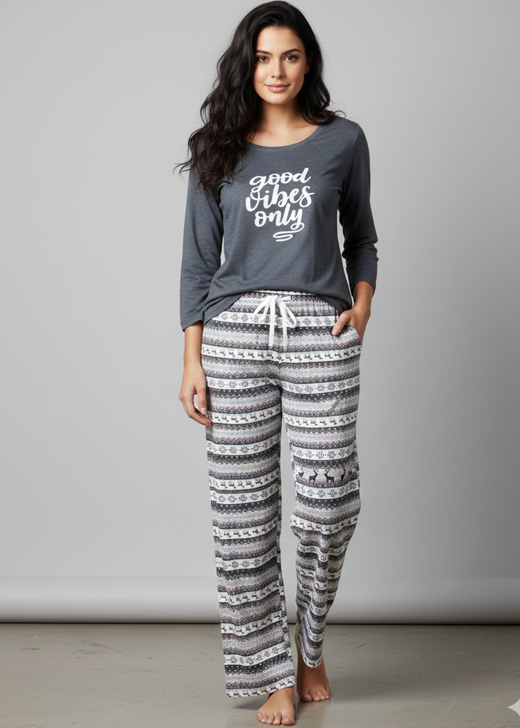 Wide Leg Pyjamas with Festive Reindeer Print