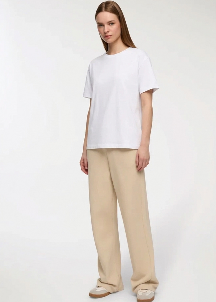 Women's Beige Wide-Leg Trouser