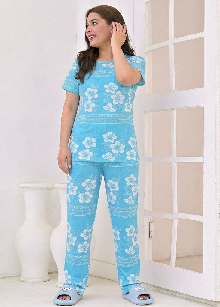 Cozy Blue Floral Wide Leg Pjs