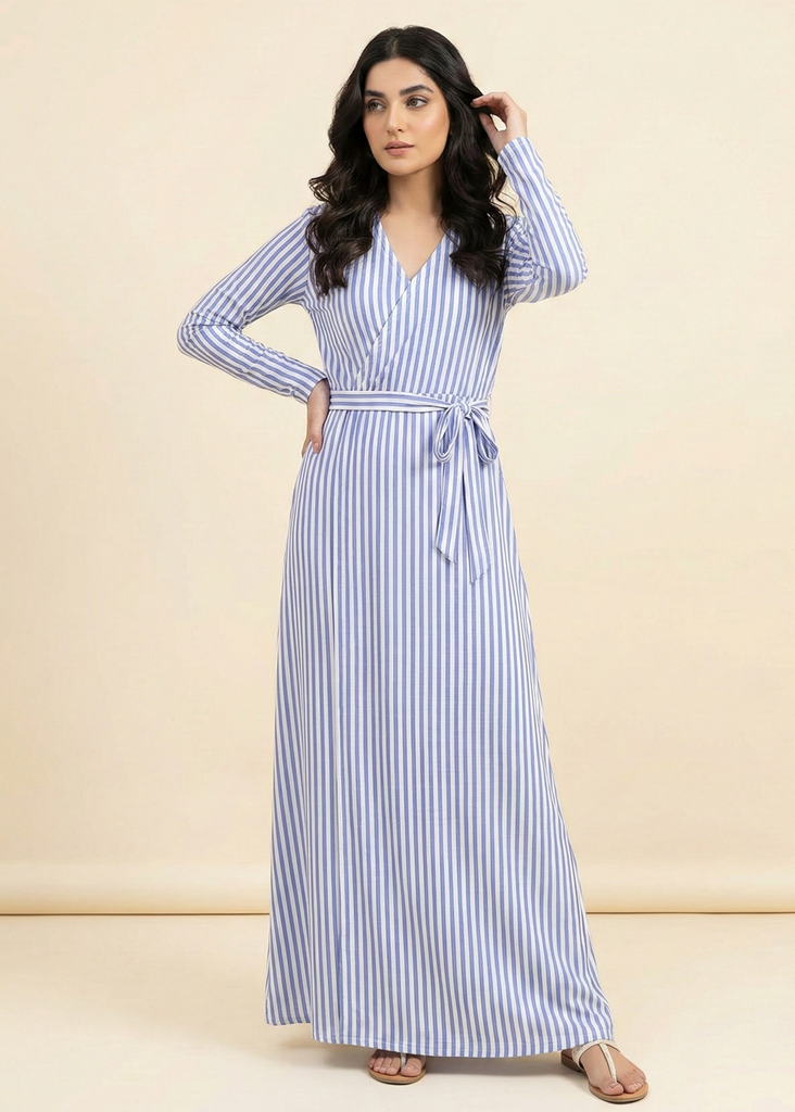 Striped Double Breasted Long Dress