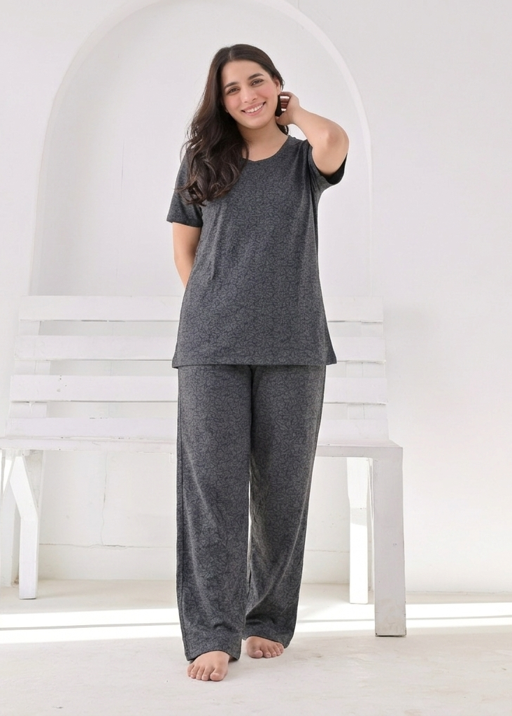Midnight Grey Textured Wide Leg Pjs