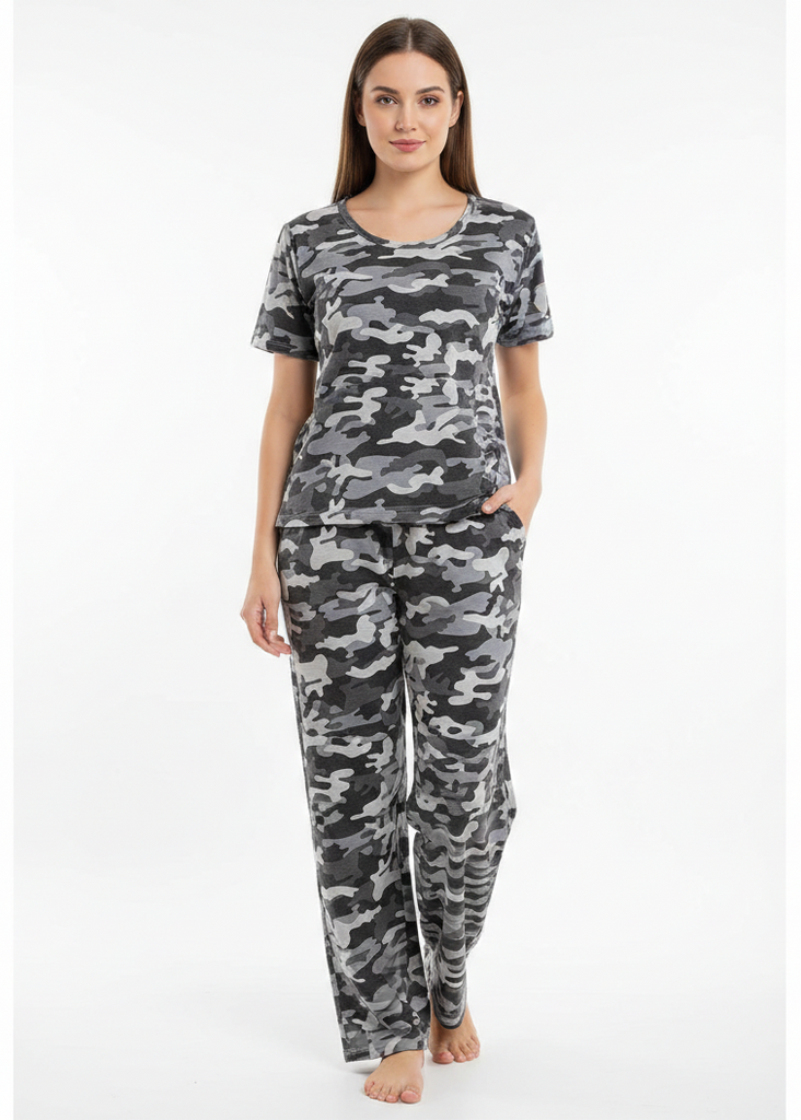 Wide Leg Pyjamas with Camo Print