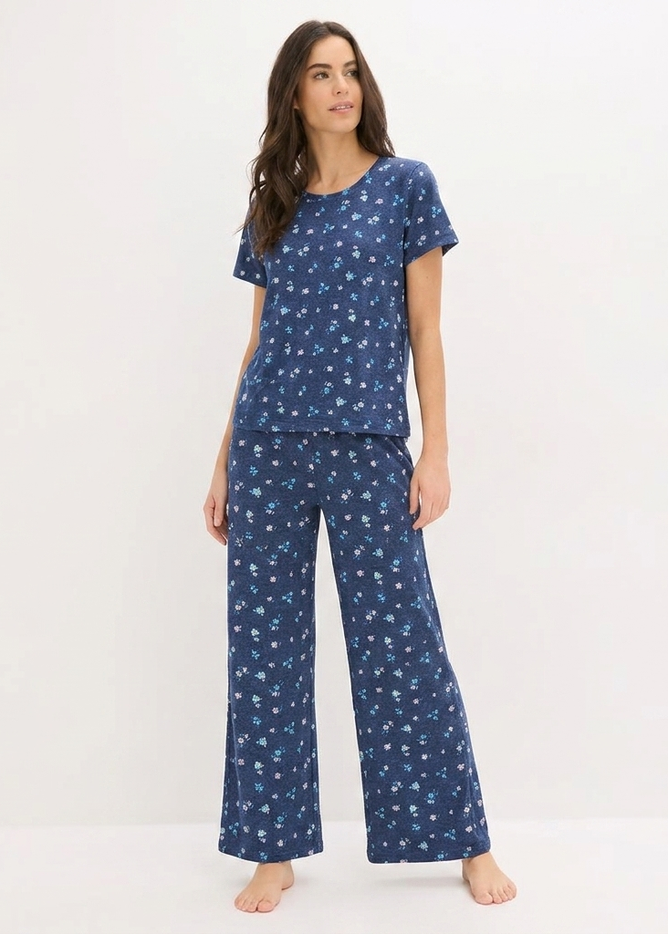 Blue Floral Wide-Leg Pjs
