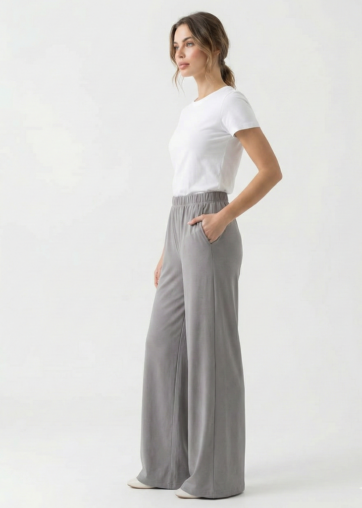 Flatter Wide Leg Grey Trouser