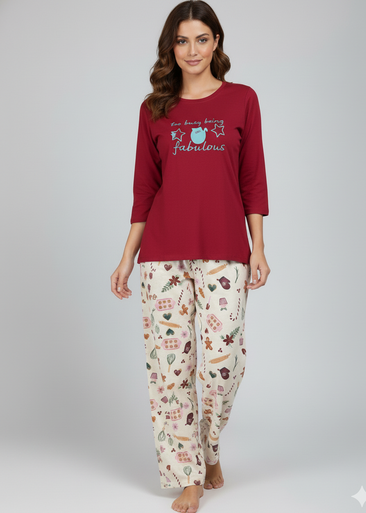 Wide Leg Pyjamas with Cozy Print