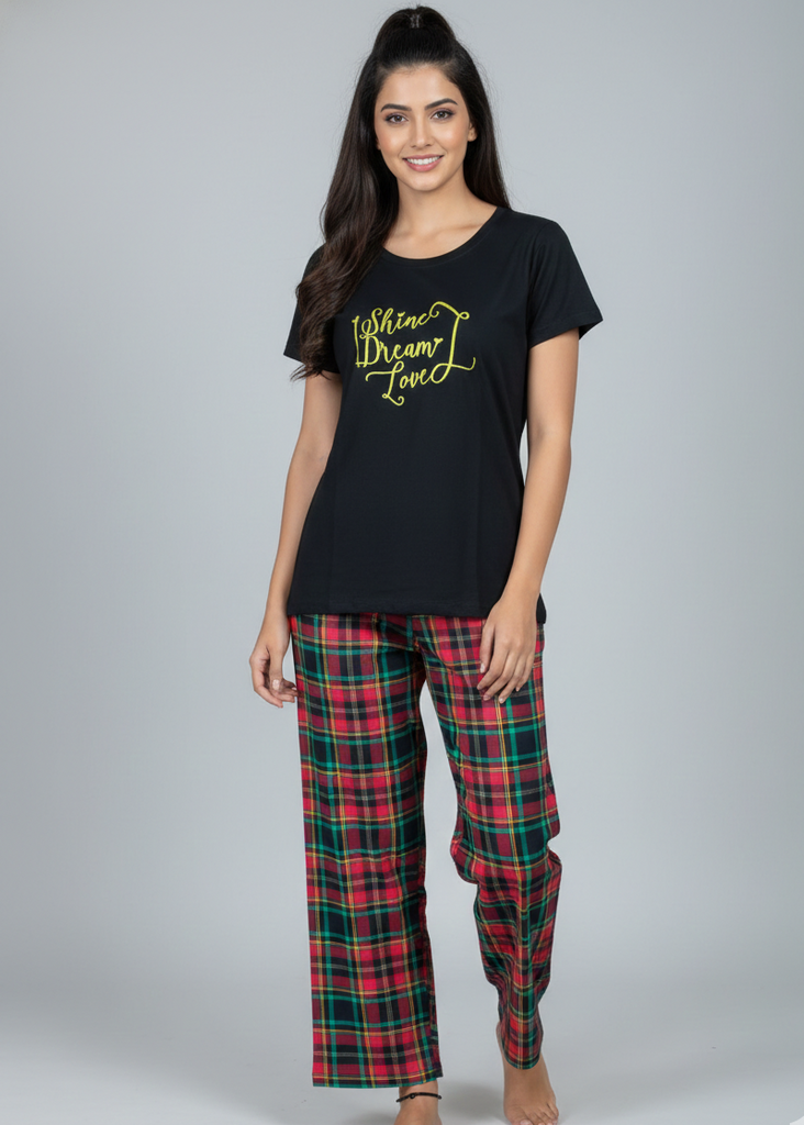 Wide Leg Pyjamas with Checkered Print