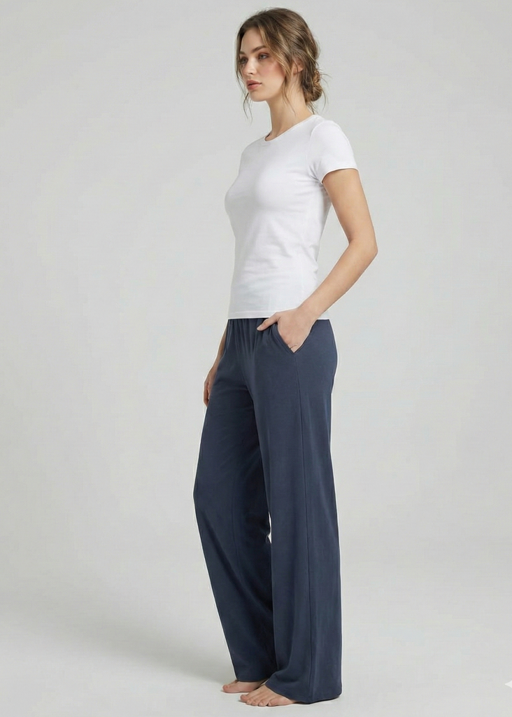 Flatter Wide Leg Blue Trouser