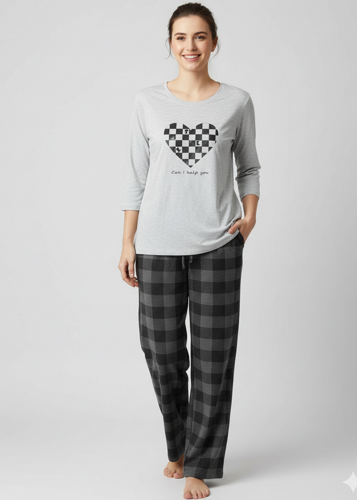 Wide Leg Pyjamas with Plaid Print