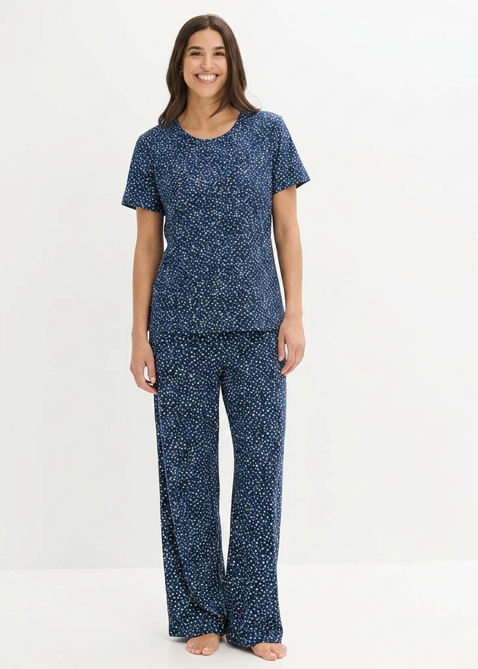 Navy Blue Polka Dot Wide-Leg Pjs