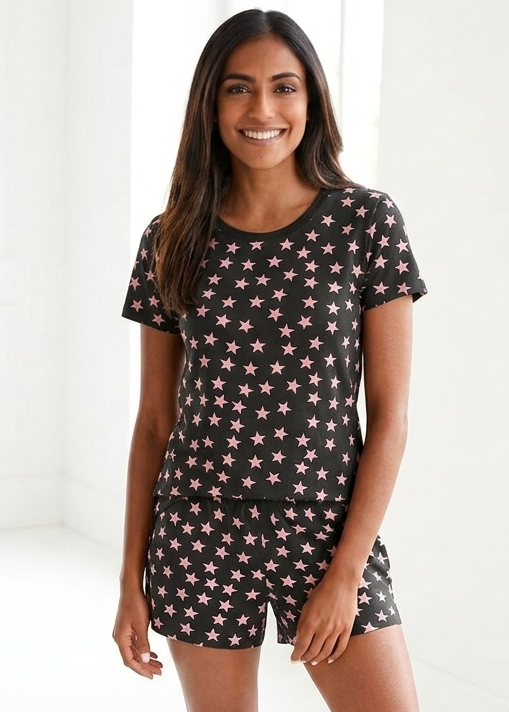 Star Print Shorty Pj'S Black