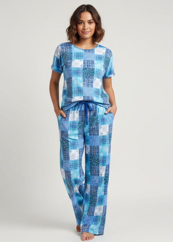 Wide Leg Pyjamas with Patchwork Print