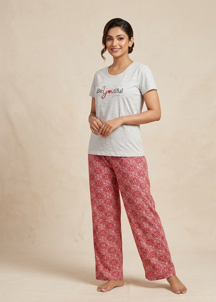 Wide-Leg Beyoutiful Printed Pajama set