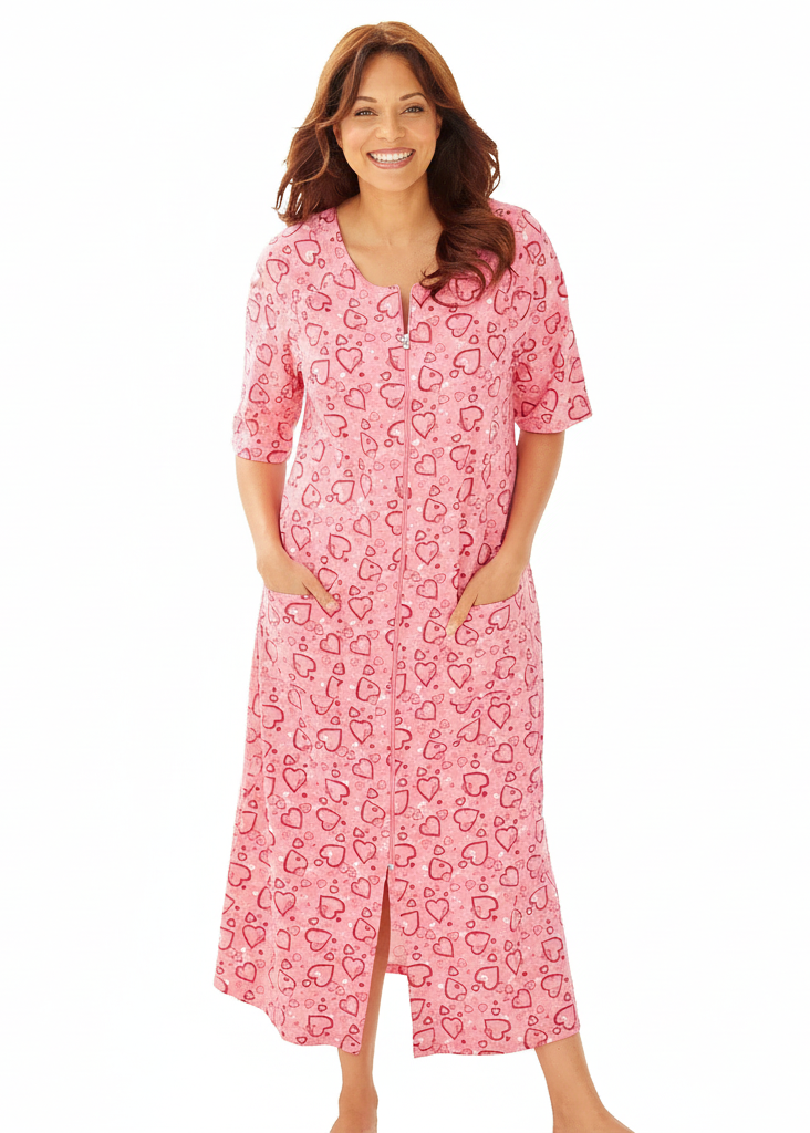 Long French Terry Zip-Front Robe