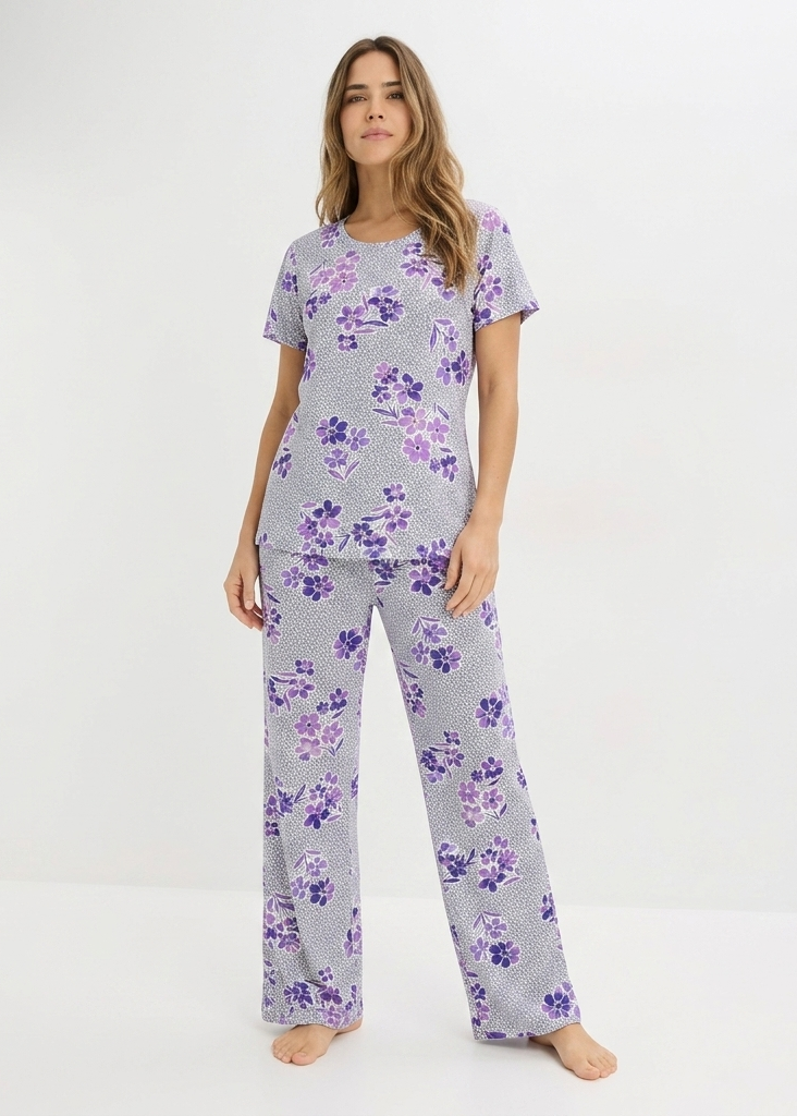 Lavender Floral Print Wide-Leg Pjs