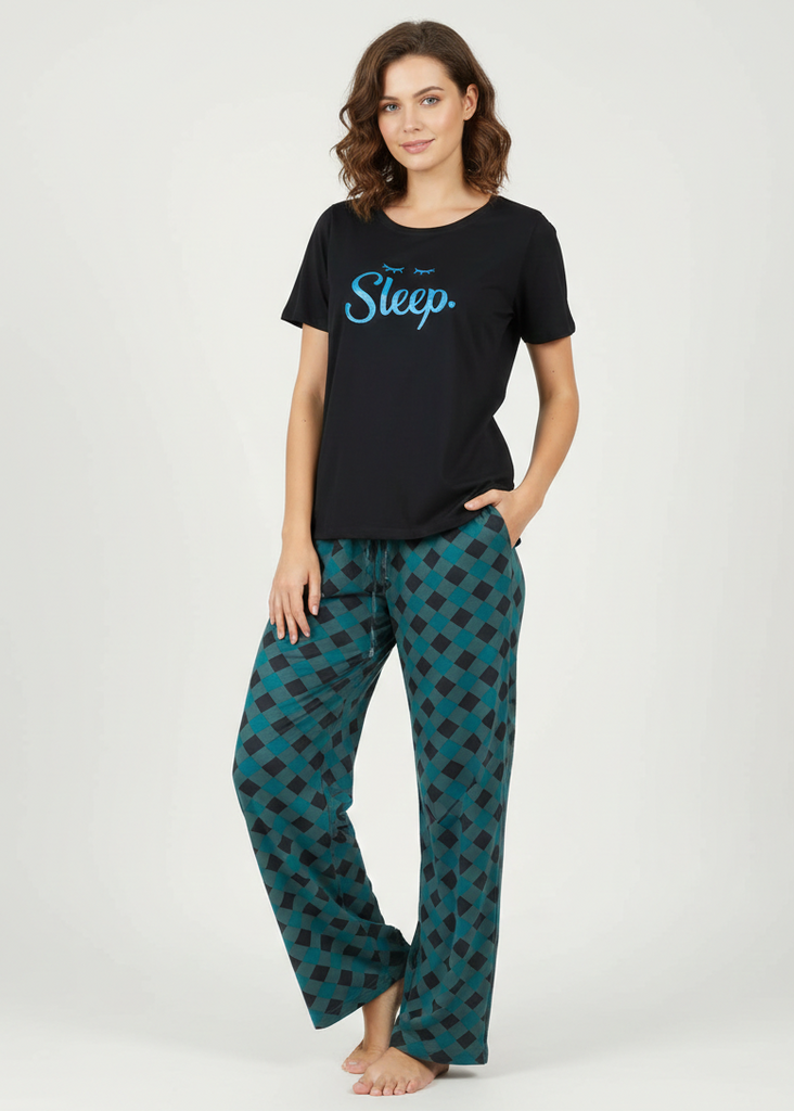 Wide Leg Pyjamas with Checkered Print