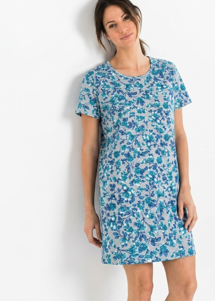 Floral Print Long Night Shirt