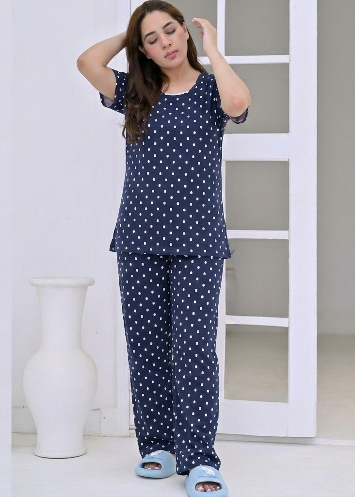 Classic Blue Polka Dot Wide Leg Pjs