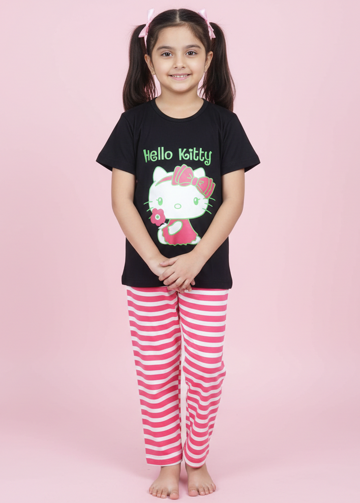 Cute Hello Kitty Black Night Suit for Girls