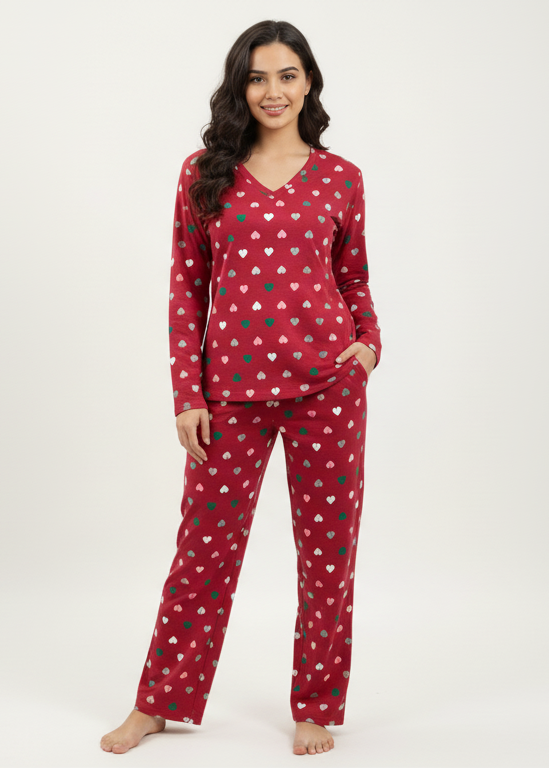 Wide Leg Pyjamas with Heart Print