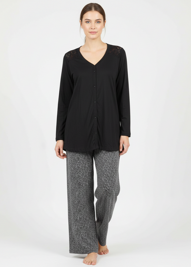 Button-Front Pajama Set with Textured Pants