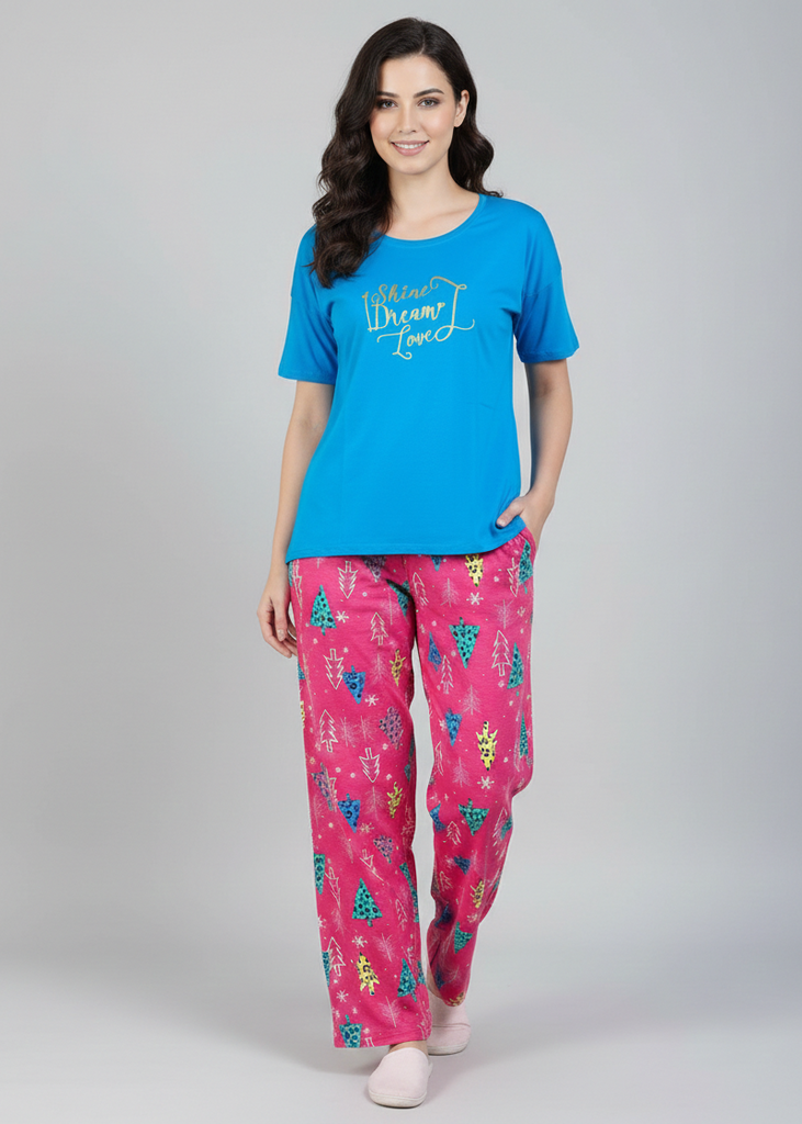 Wide Leg Pyjamas with Cozy Print