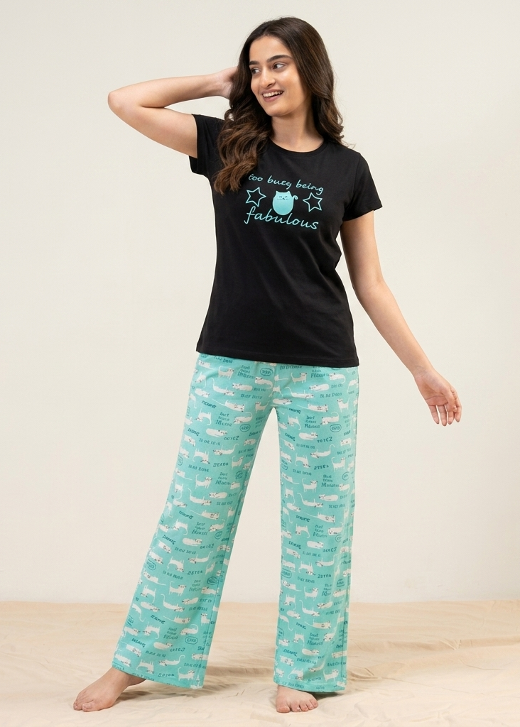 Premium Wide-Leg Cat Nap Loungewear Set