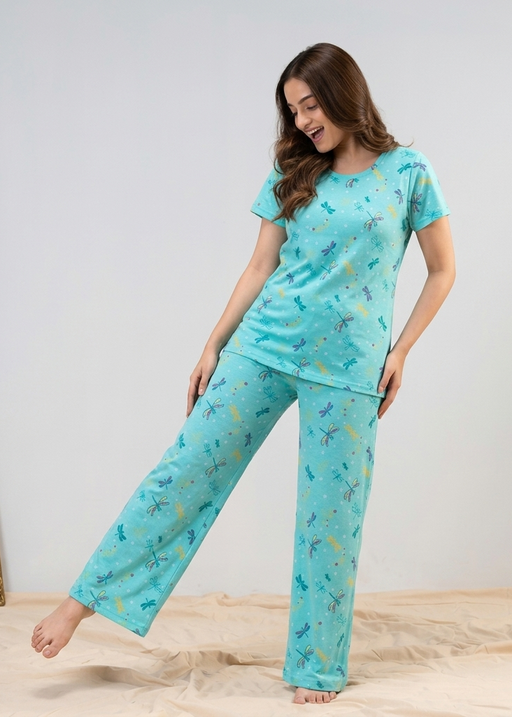 Bliss Turquoise Printed Wide Leg Pjs