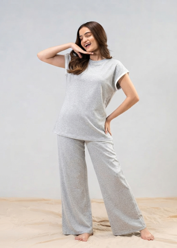 Crew Neck Short Sleeve Wide Leg Pocketed Two-Piece