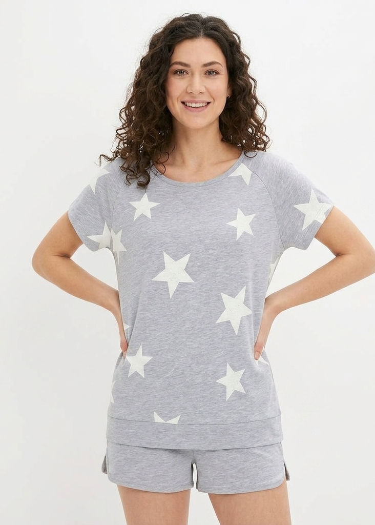 Arizona Star Print Shorty Pyjamas (Grey)