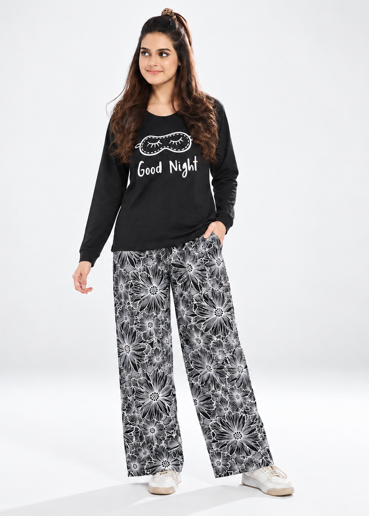 Wide Leg Pajamas with Good Night Print