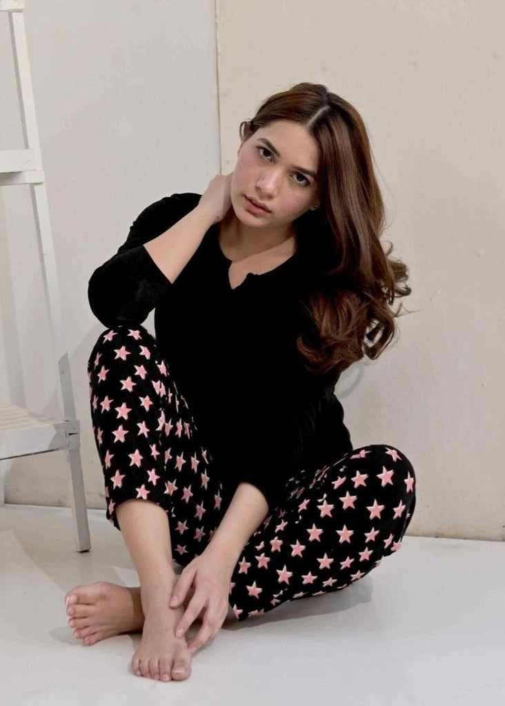 Black Star Print Pajama Set