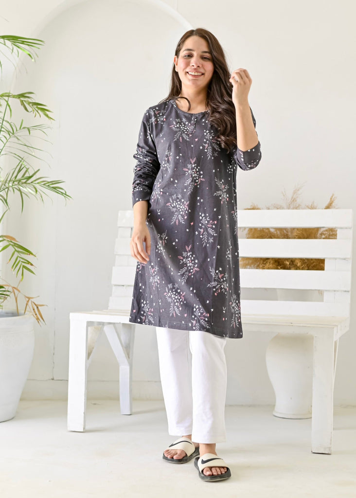 Floral Print Nightie (Grey)